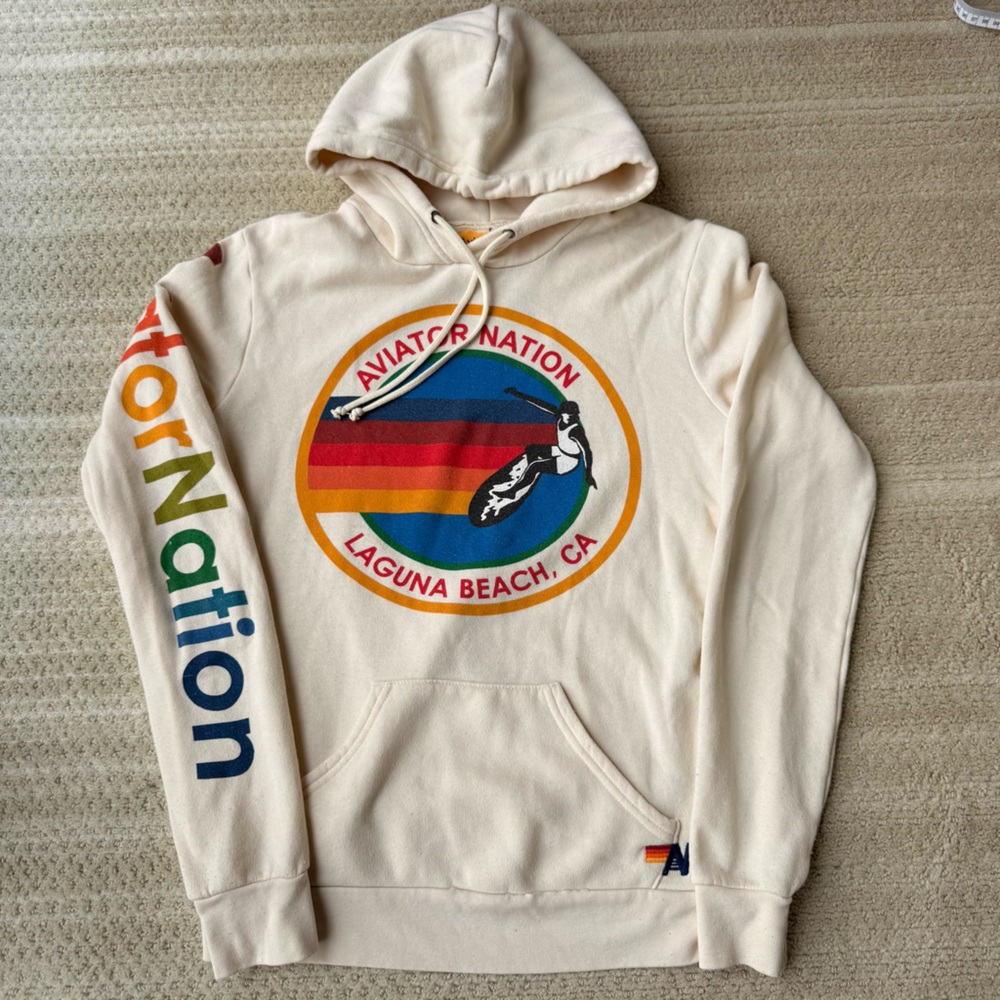 Aviator Nation Cream Hoodie with Rainbow Logo
